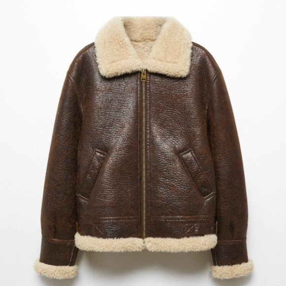 NWT Mango Vintage Effect Shearling Jacket - Picture 11 of 11